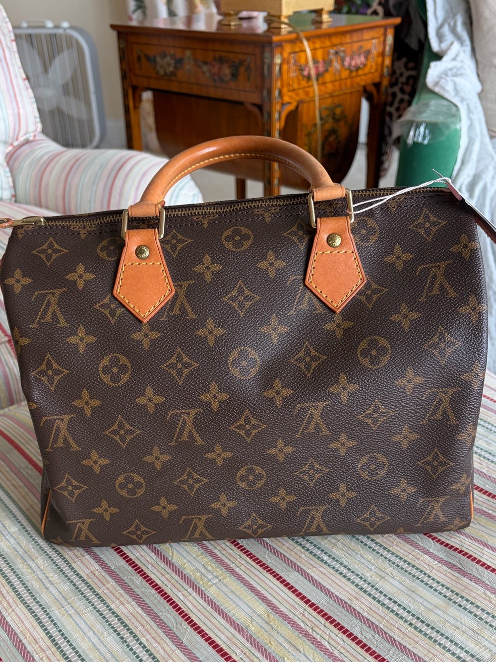 Louis Vuitton Brown Monogram Speedy 30 Canvas Top-Handle Tote with Tan Trim
